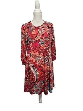 AGB Bohemian Dress Size Large Paisley Multicolor 3/4 Sleeve Pockets